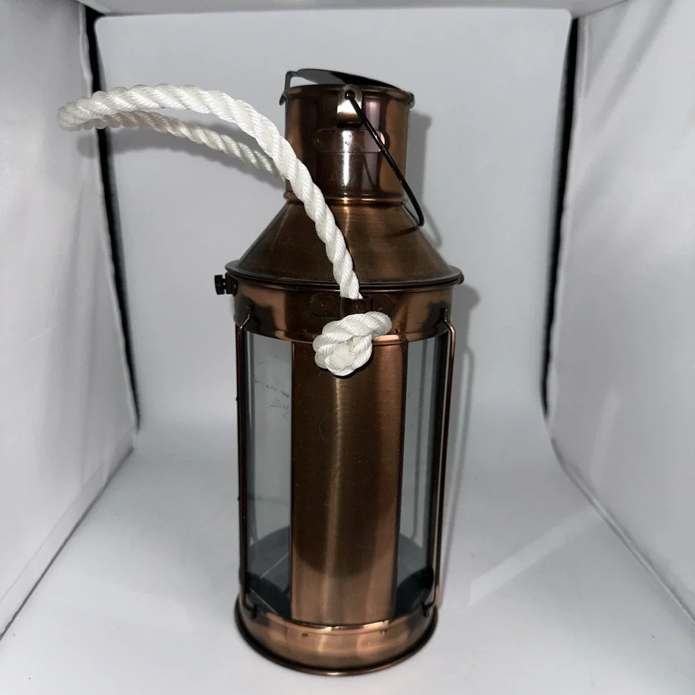 VTG Copper Lantern 4 Sided Glass Bale Kerosene Oil Lamp Nautical Maritime AS IS